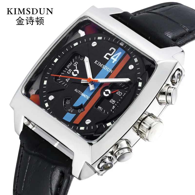 

Explosive Square Leather Strap Men's Watch Casual Sports Waterproof and Wear-resistant Mirror Automatic Mechanical Watch WA97