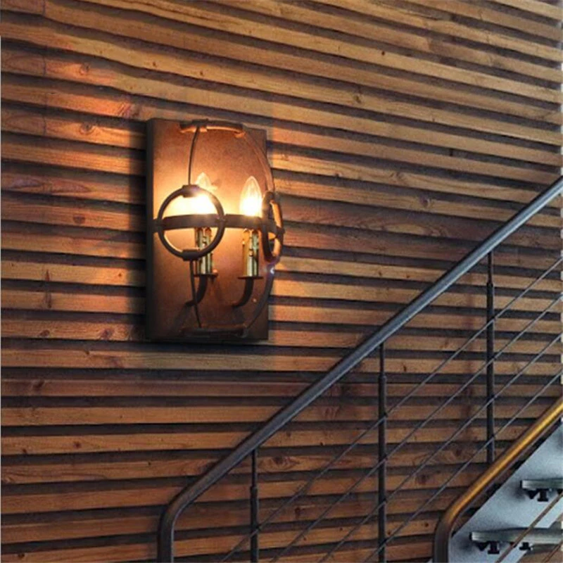 

Loft Retro Wrought Iron Wall Light Vintage Style Cafe Decoration Light Rust Iron Bar Lamp Free Shipping Wall Mounted LED Bulbs