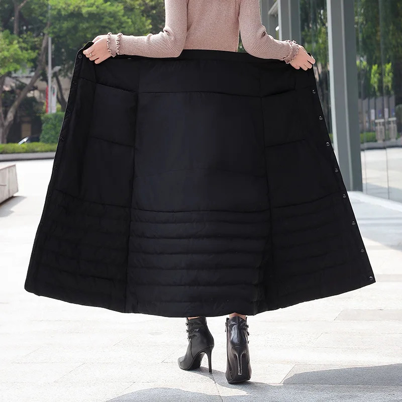 TOTNWANG зимние женские черные юбки плюс размера повседневные теплые длинные с