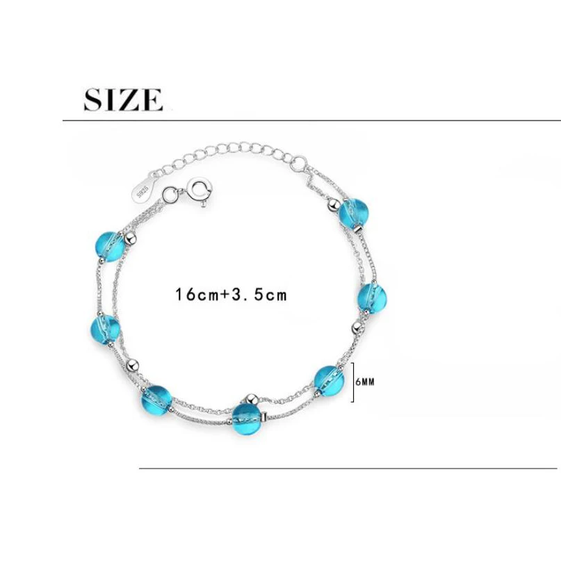 

Luxury Blue Crystal Ball Silver Color Bracelets Jewelry For Women Choker Charms Resizable Bracelets Clear CZ Link Bracelet