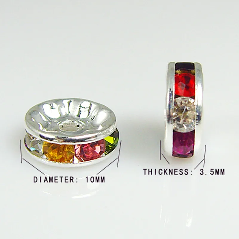 Качественные прозрачные промежуточные бусины Crystal AB ro Посеребренные Круглые