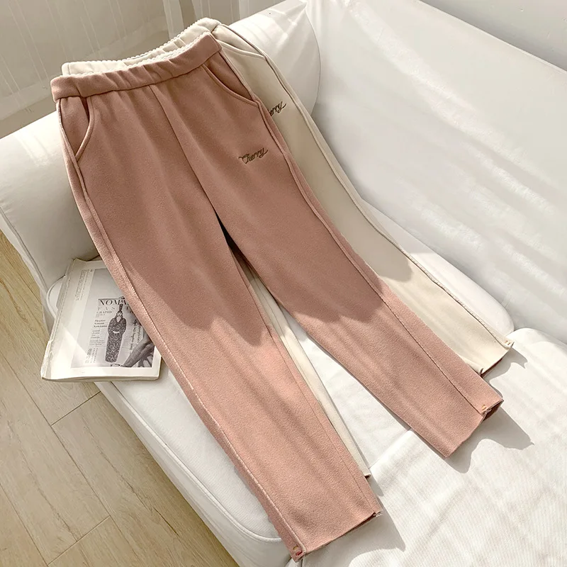 Мягкие брюки до щиколотки женские свободные шерстяные осенне зимние широкие