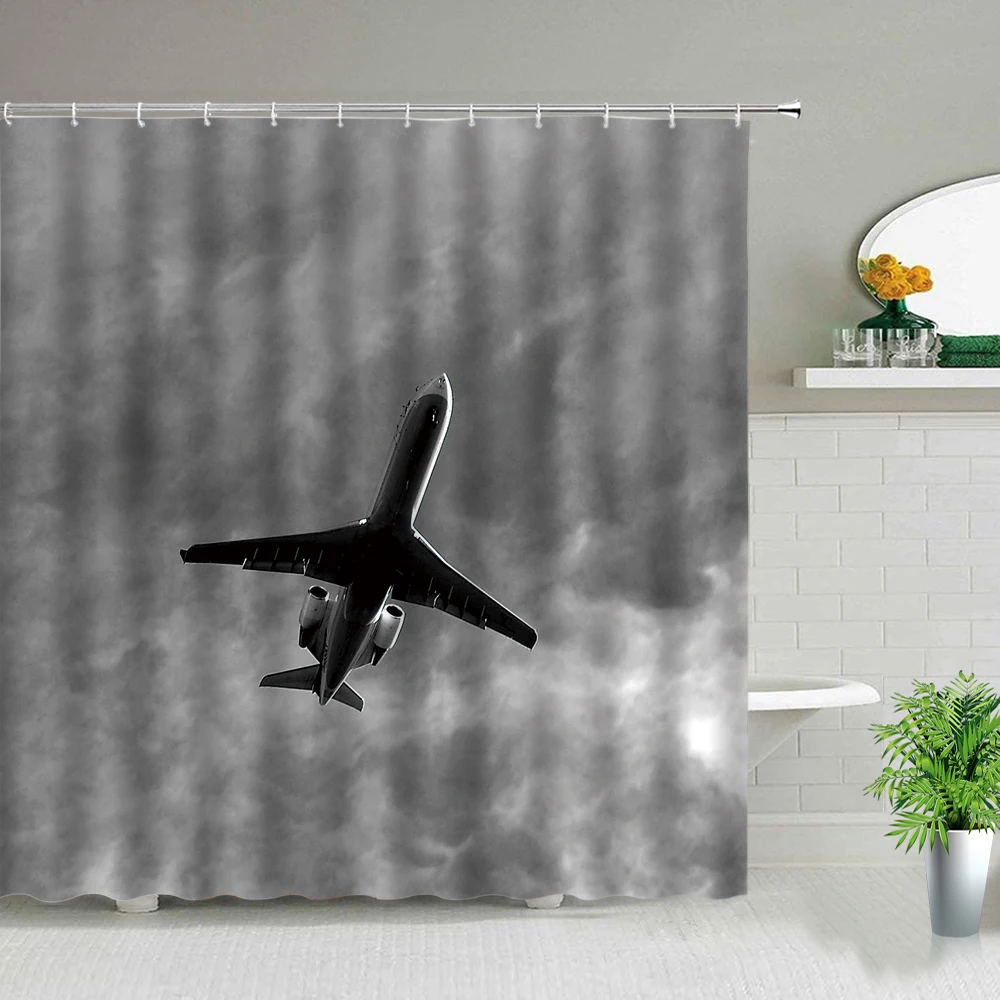 airplane shower curtains natural landscape 3d printing bath curtain set bathroom waterproof fabric bathtub home decor with hooks free global shipping