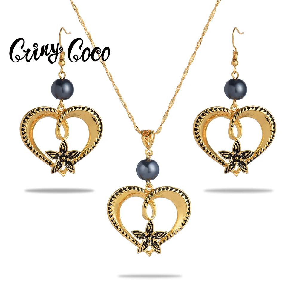 

Polynesian Jewelry Sets Plated Love Heart Pendant Necklace Wedding Earrings Set Gold Trendy Valentine's Day Gifts for Women 2021