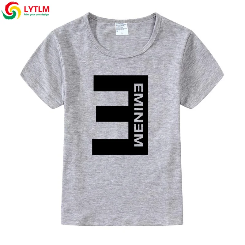 LYTLM/футболка для девочек 10 лет, футболка Eminem, Корейская уличная футболка в стиле хип-хоп в стиле панк-рок для мальчиков, Детская летняя одежда - Цвет: DX LYCRA Grey