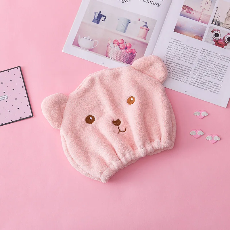 Pink Шапочка для душа с героями мультфильмов тюрбан для волос гигроскопичность и воздухопроницаемость микрофибра тюрбан для волос обернутое полотенце шапка полотенце сухая шапка для волос - Цвет: Pink