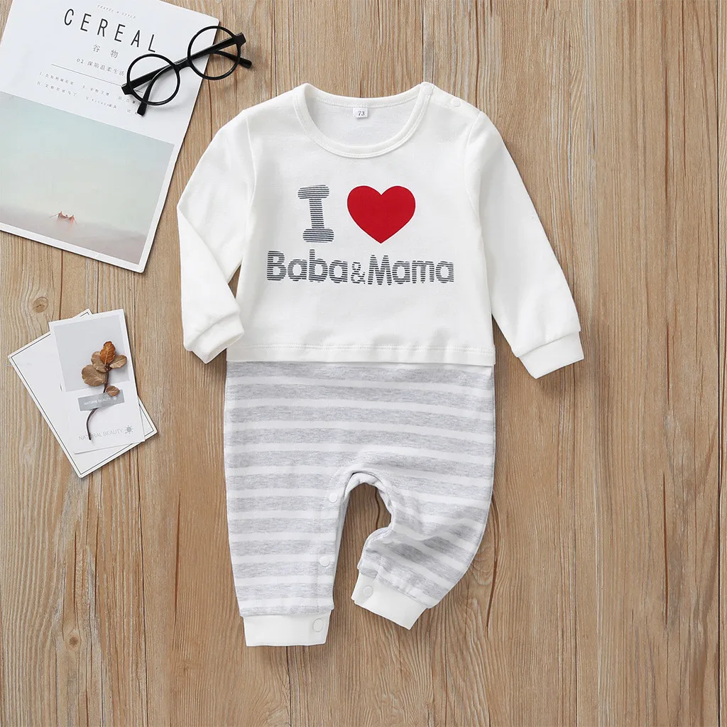 Детский комбинезон с длинным рукавом I Love Baba полосатый для новорожденных