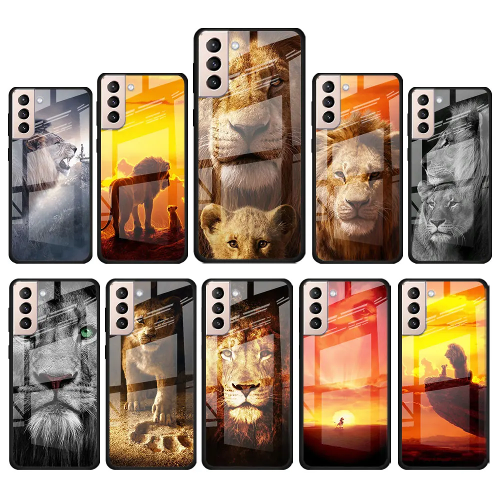 

The Lion kingdom animal for Samsung Galaxy S21 Ultra Plus A72 A52 4G 5G M51 M31 M21 Luxury Tempered Glass Phone Case Cover