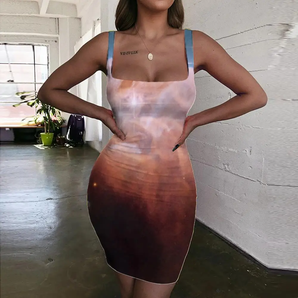 

Giyu Brand Galaxy Dresses Women Space Halter Sleeveless Universe 3d Print Lightning Vestido Sexy Womens Clothing Summer Short