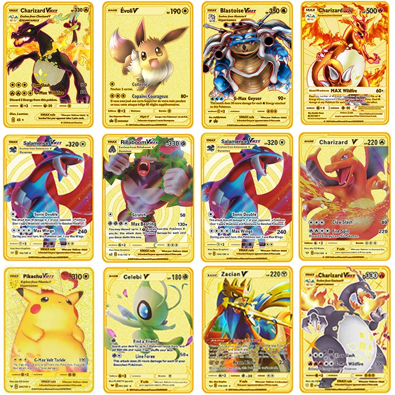 

New 24 Styles Pokemon Cards Metal Card V Card PIKACHU Charizard Golden Vmax Card Collection Gift Kids Game Collection Cards