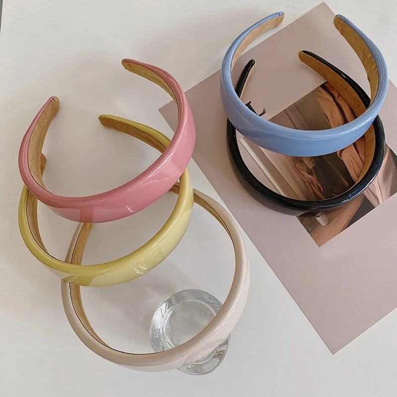 

Plastic Thick Head Hoop Women Sponge Hairbands Non-slip Solid Color Head Hoop Faux Leather Hair Accessories Simple Headband New