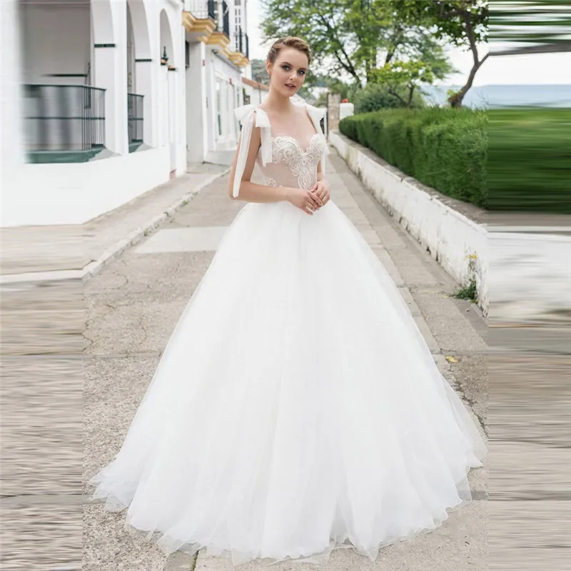 

Сексуальное кружевное платье на бретельках с аппликацией, свадебные платья, бандажные Свадебные платья из тюля, весенние Формальные садовы...