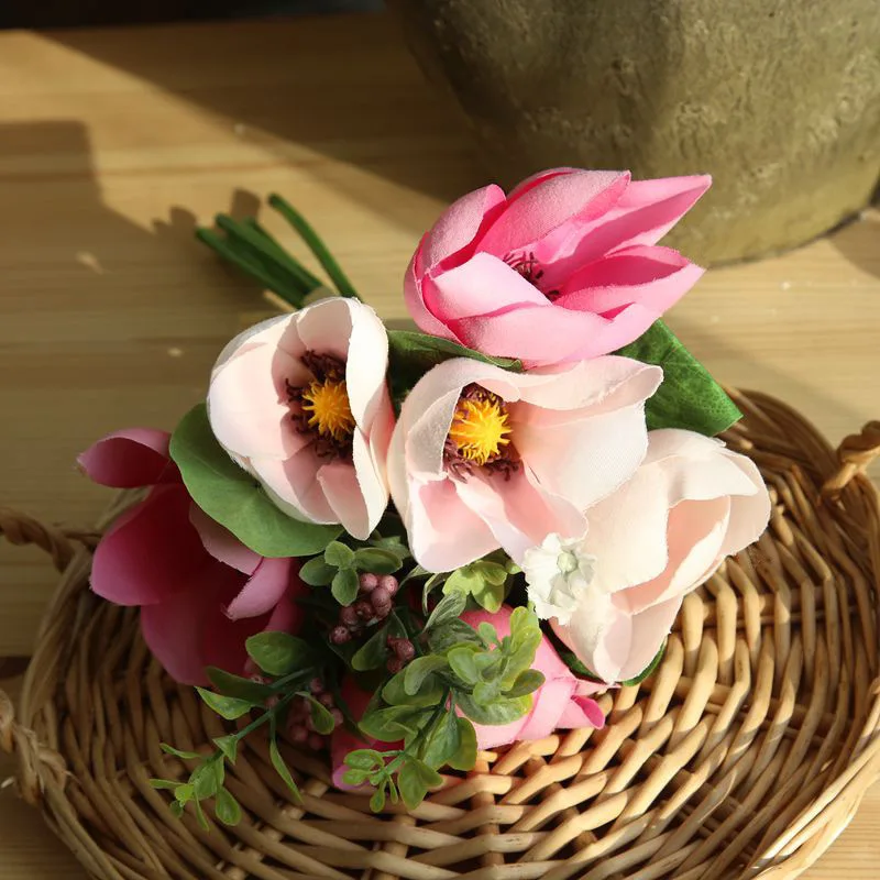 1 Bouquet Artificial Magnolia Silk 6 Flower Heads Camellia Daisy Room wedding decor flower bush 2018 sale | Дом и сад