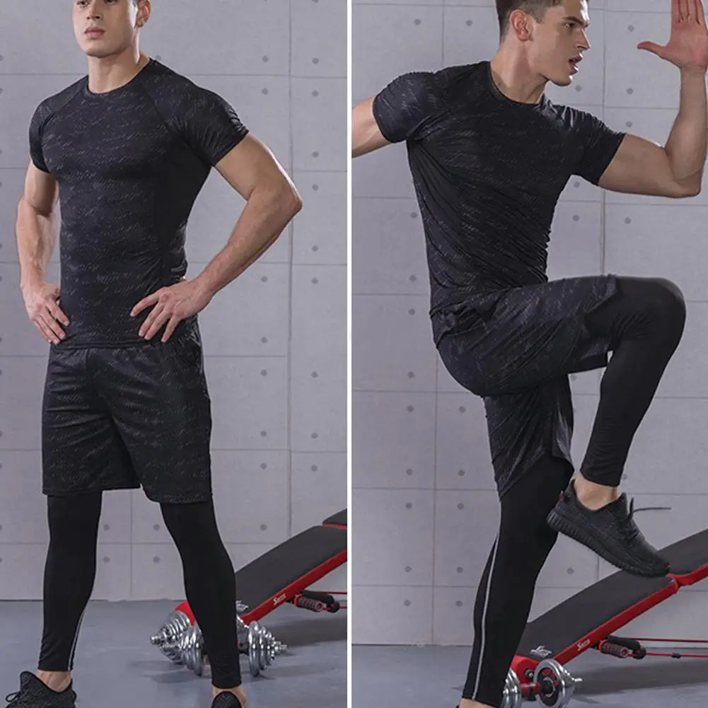 Комплект спортивной одежды из 3 предметов Быстросохнущий компрессионный черный