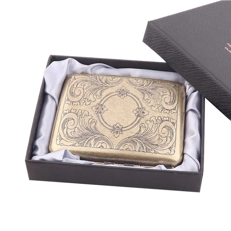 Cigarette Case 11 Винтажный чехол для сигарет из чистой бронзы с держателем в подарочной коробке 20 шт. обычная коробка для сигарет с 2 зажимами в качестве идеального подарка - Цвет: Cigarette Case 11