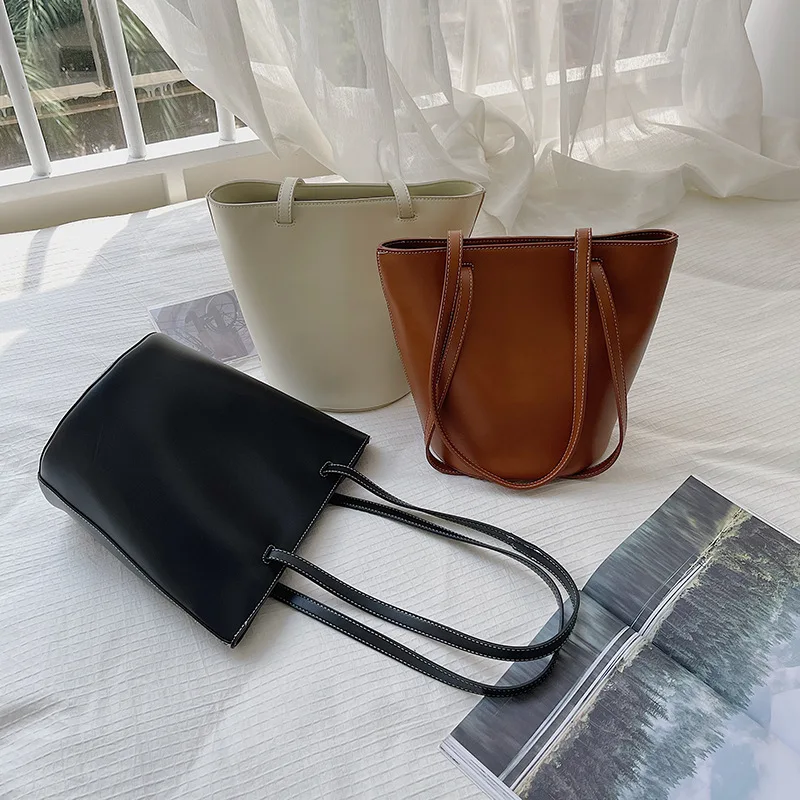 

Women Shoulder Bag Large Capacity Bucket Handbags Quality PU Leather Fashion Designer Totes Evening Shopper Bag For Woman 2021