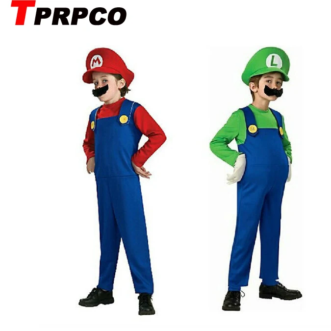 Костюмы на Хэллоуин Забавный костюм Супер Мари Луиджи брата Детский комбинезон