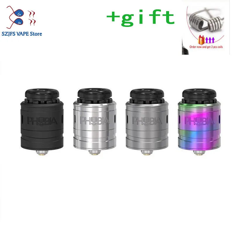 Phobia V2 RDA atomizer 1ML 24mm diameter angled down airflow holes to build for single coil or double coil vs Cosmonaut V2 RDA