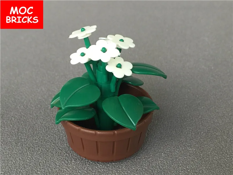 Отдельный набор кубики MOC DIY Красочные цветы горшок растения красная роза ствол