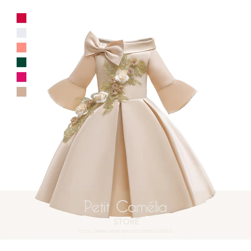 New Summer Dress Princess Girls Party Casual Solid Appliques Bow Ribbons Draped Kids Formal Embroidery Costume Ball Gown | Детская