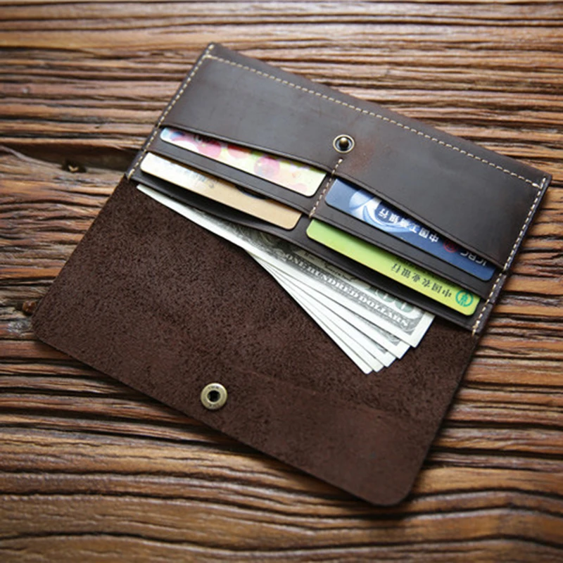 

SIMLINE 2020 Genuine Leather Wallet For Men Male Real Cowhide Handmade Men's Purse Long Bifold Simple Style Wallets Card Holder