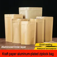 100pcs Zip lock Kraft Paper Window Bag Stand up Gift dried food fruit tea packaging Pouches Zipper Sel Sealing Bags Free