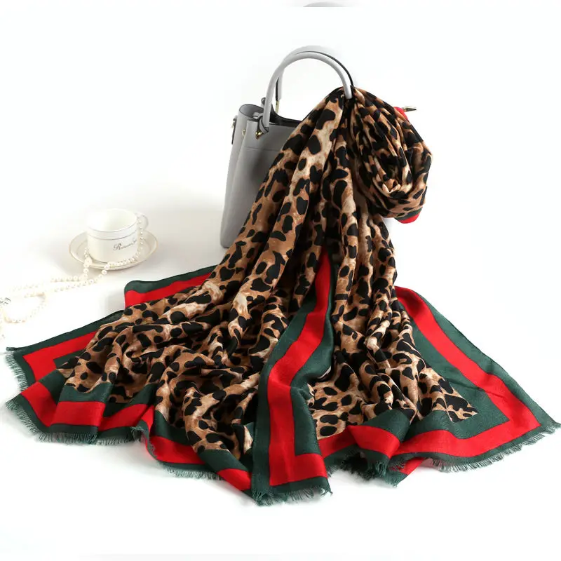 

Leopard scarf women's large size versatile cotton linen Scarf Shawl