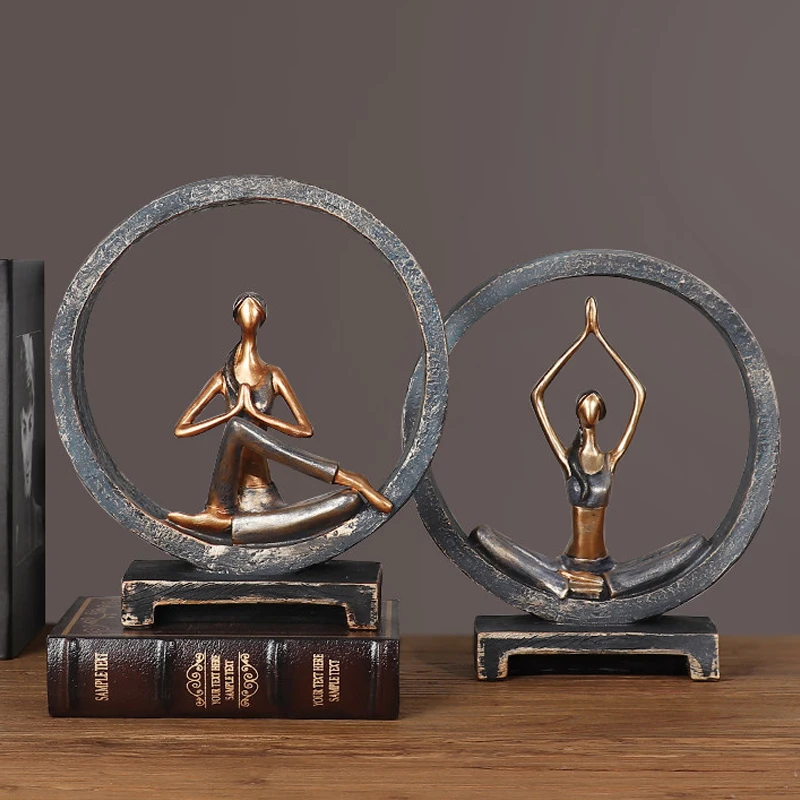 

European Home Decoration Ornament Wine Cabinet Crafts Bedroom Furnishings Vintage Yoga Figurine Miniature Model Sculpture Gift