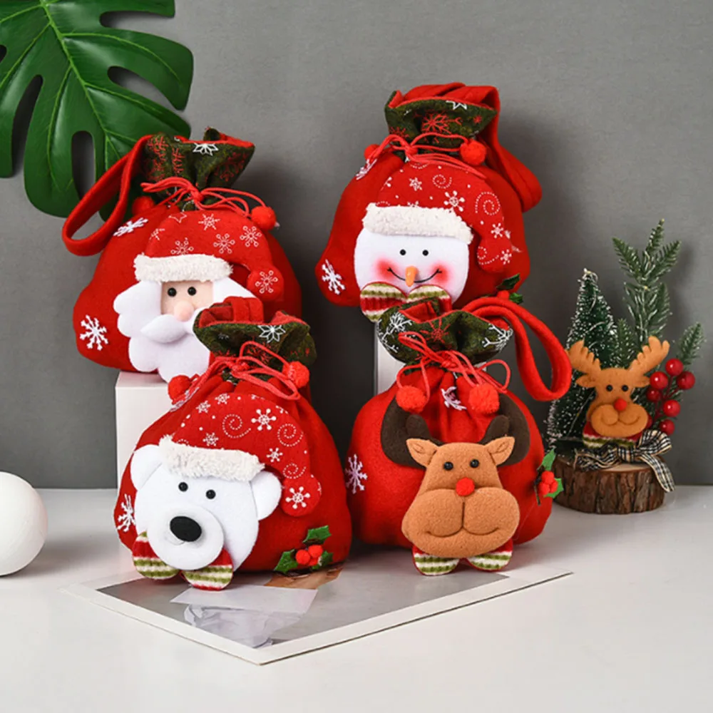 

Christmas Gift Bag Candy Bag Fleece Fabric Drawstring Christmas Gift BagsDelicate Christmas Bags Decor