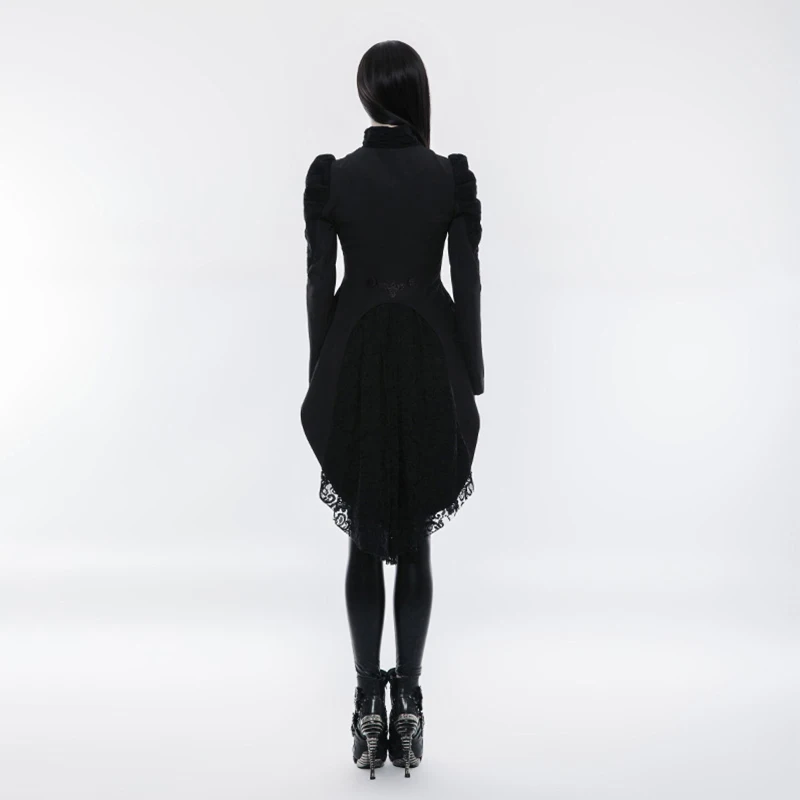 Женское винтажное длинное пальто смокинг черное Плиссированное в стиле панк с