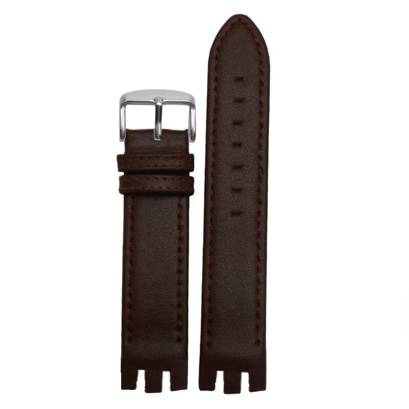 Cowhide Leather Watch Band for Swatch Yts401 402 403g Men's Outer Arc Concave Interface 20mm Watch Strap