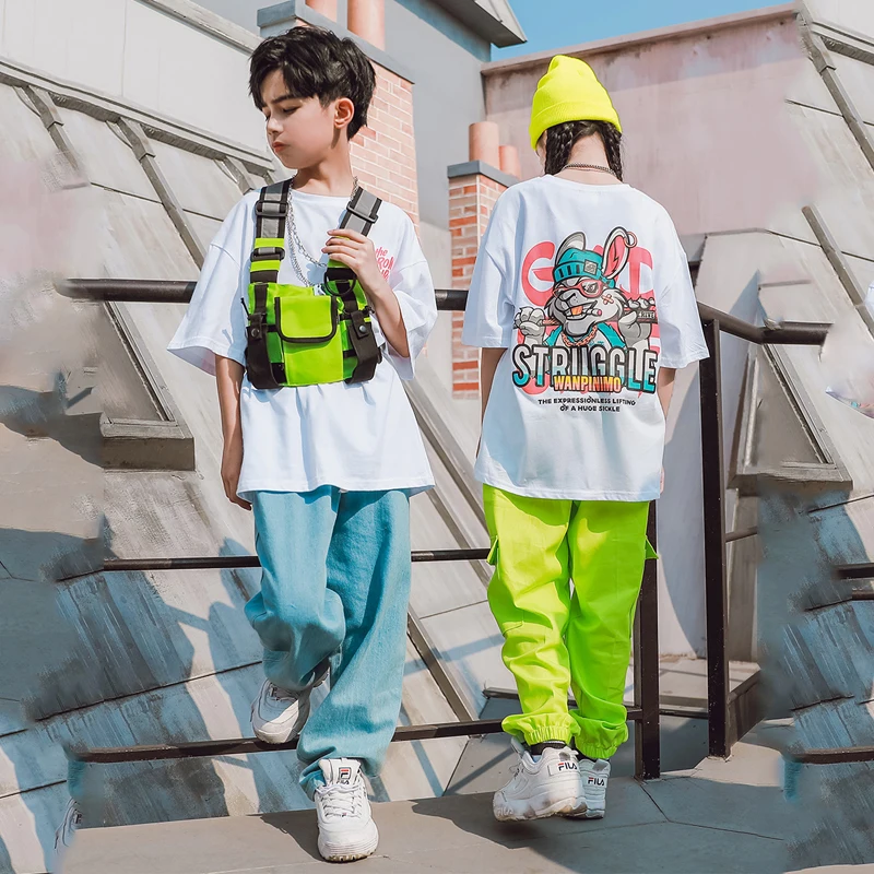 

Girls Hip Hop Dance Costumes For Kids Summer T-Shirt Hiphop Suit Street Wear Boys Jazz Dance Performance Rave Clothes DQS4460