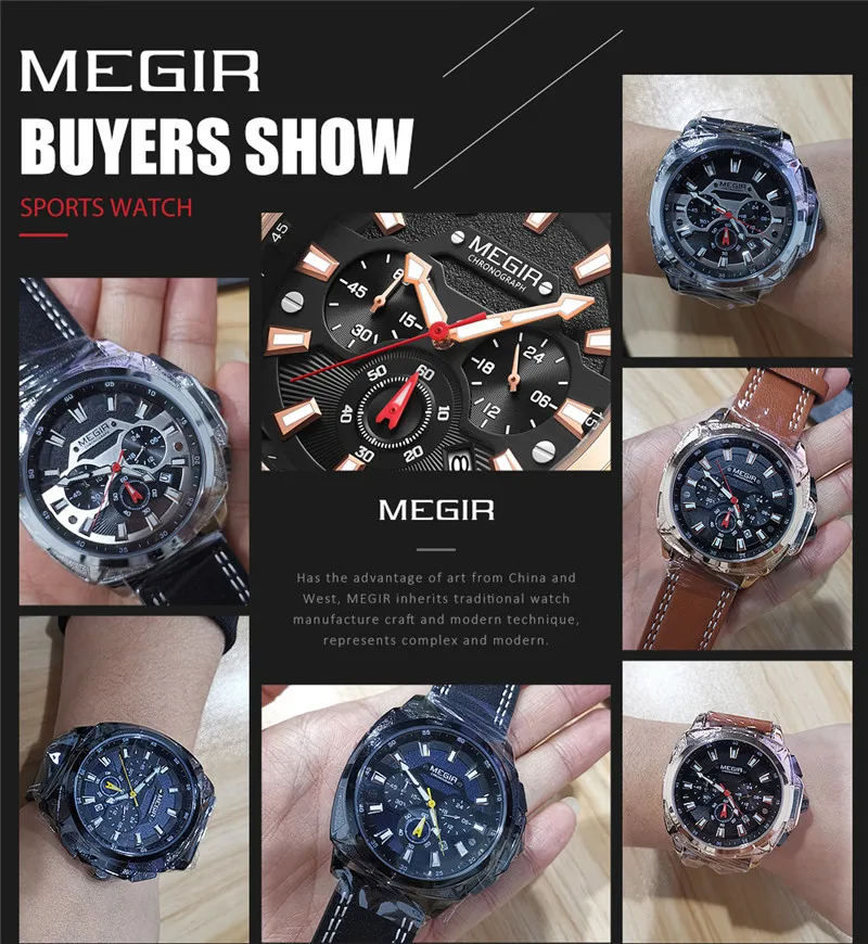 Часы MEGIR мужские в стиле милитари брендовые Роскошные спортивные классические с