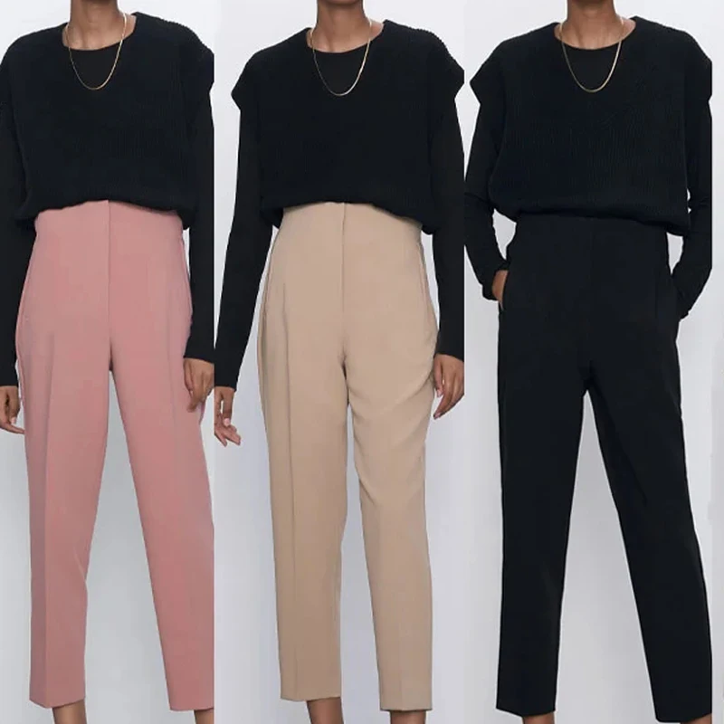 

ZA 2021 elegant office high waist pencil pants womne long trousers casual pocket work Sweatpant Capris