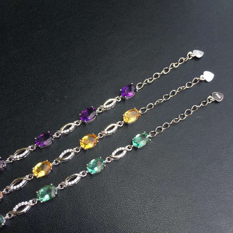 CSJ браслет с натуральным драгоценным камнем аметистом цитрином или зеленым