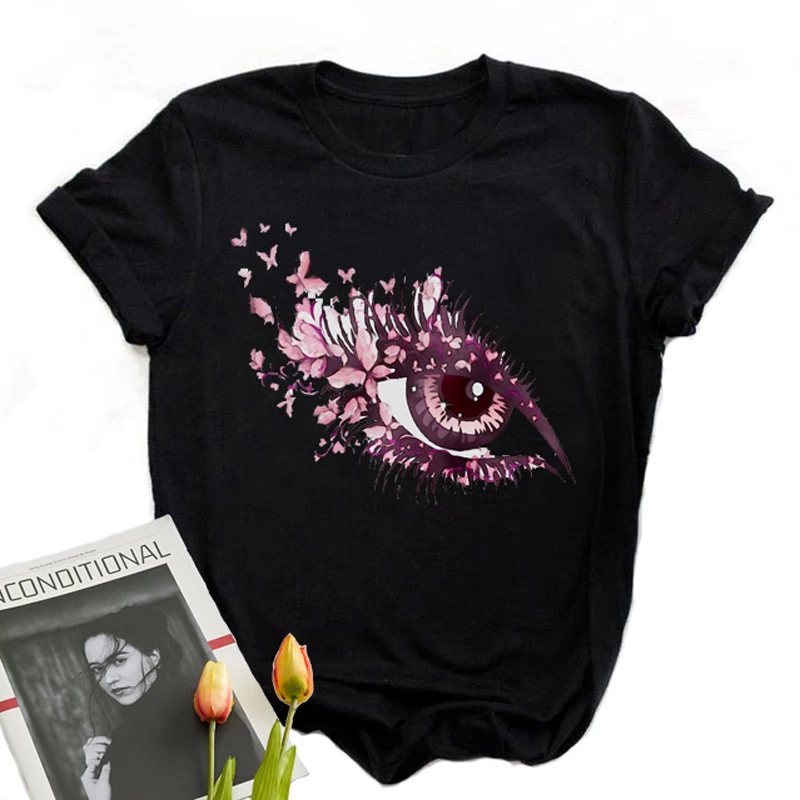 

Graphic Design Cute T-Shirt Summer Fashion Eyelash Printed T-Shirt Clothes Women Ladies Graphic Female T-Shirt Goth Clothing