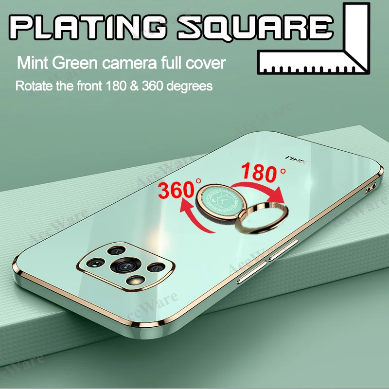 Poco X3 Pocox3 Case Plating Square Silicone Ring Holder Case For Xiaomi Poco X3 X 3 Pro NFC GT Pocox3 Pro Poco X3 Pro Case Cover