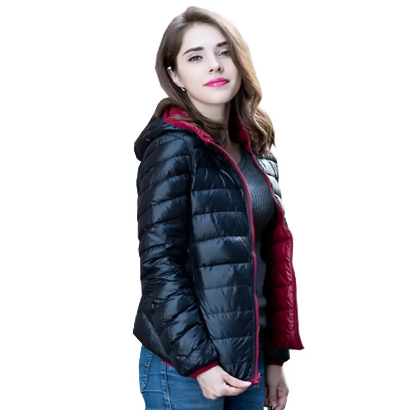 

FOR Ailegogo New Women Ultra Light Duck Down Jacket Double Side Reversible Winter Jackets Size 4XL Feather Jackets Woman Coat