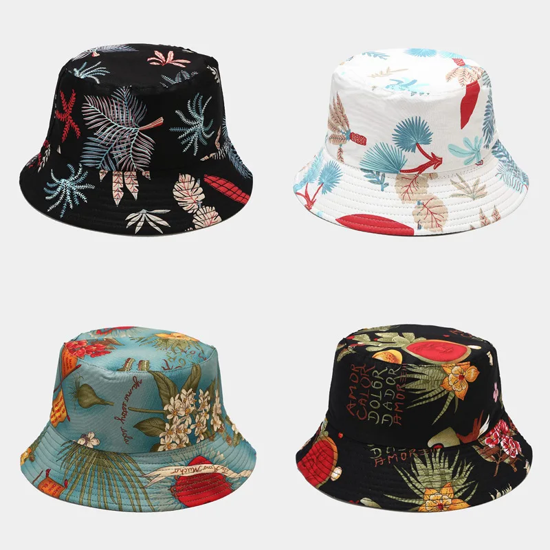 

Casual Bucket Hat Flower Print Fishing Hat Chinese Style Street Hat Colored Double-Side Wear Sun Hat Panama For Women Men Gorras