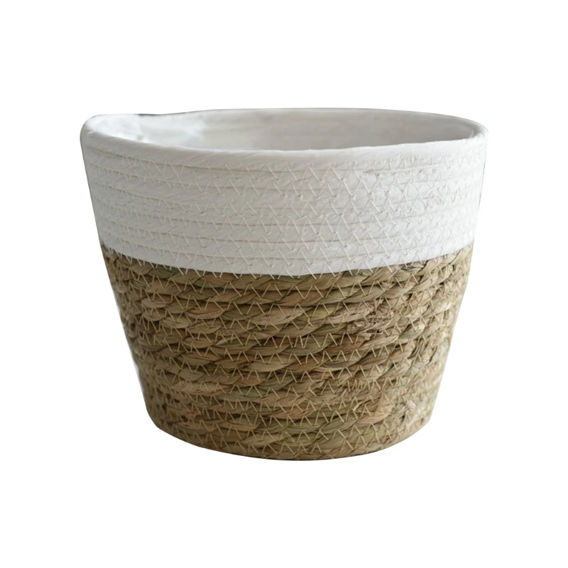 

2021 Nordic Handmade Straw Basket Laundry Picnic Toy Storage Macrame Woven Flower Pot Plant Container Home Decoration