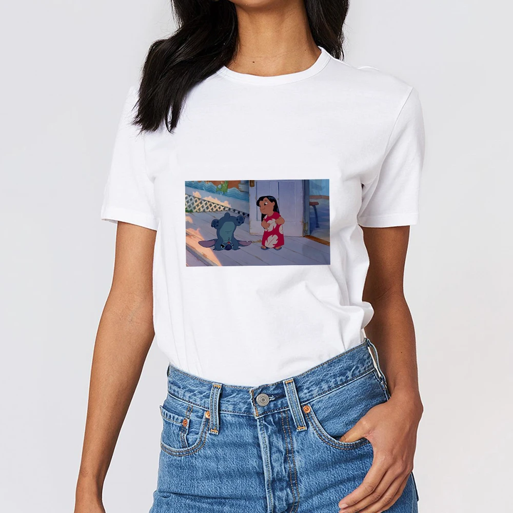 

Lilo and Stitch T Shirts Disney Oversized Summer Fashion Happy Women's Clothing Short Sleeve Tops Ropa Aesthetic Casual Catoon