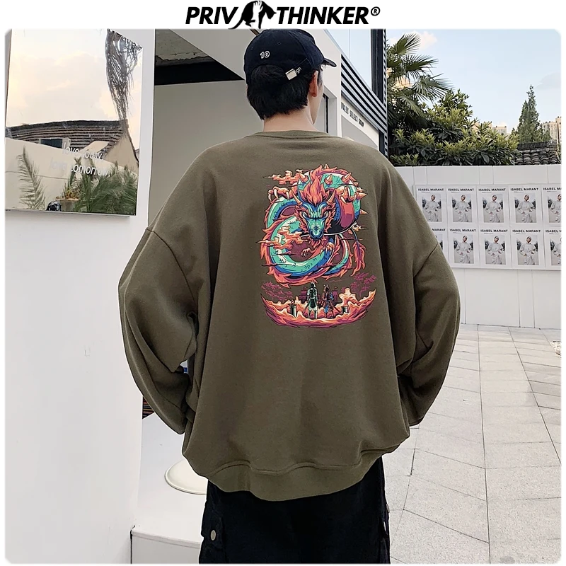 Privathinker, корейский пуловер с принтом дракона, топы, мужские свитшоты, 4 цвета, хип-хоп, мужские свитшоты,, осенние мужские толстовки, свободные