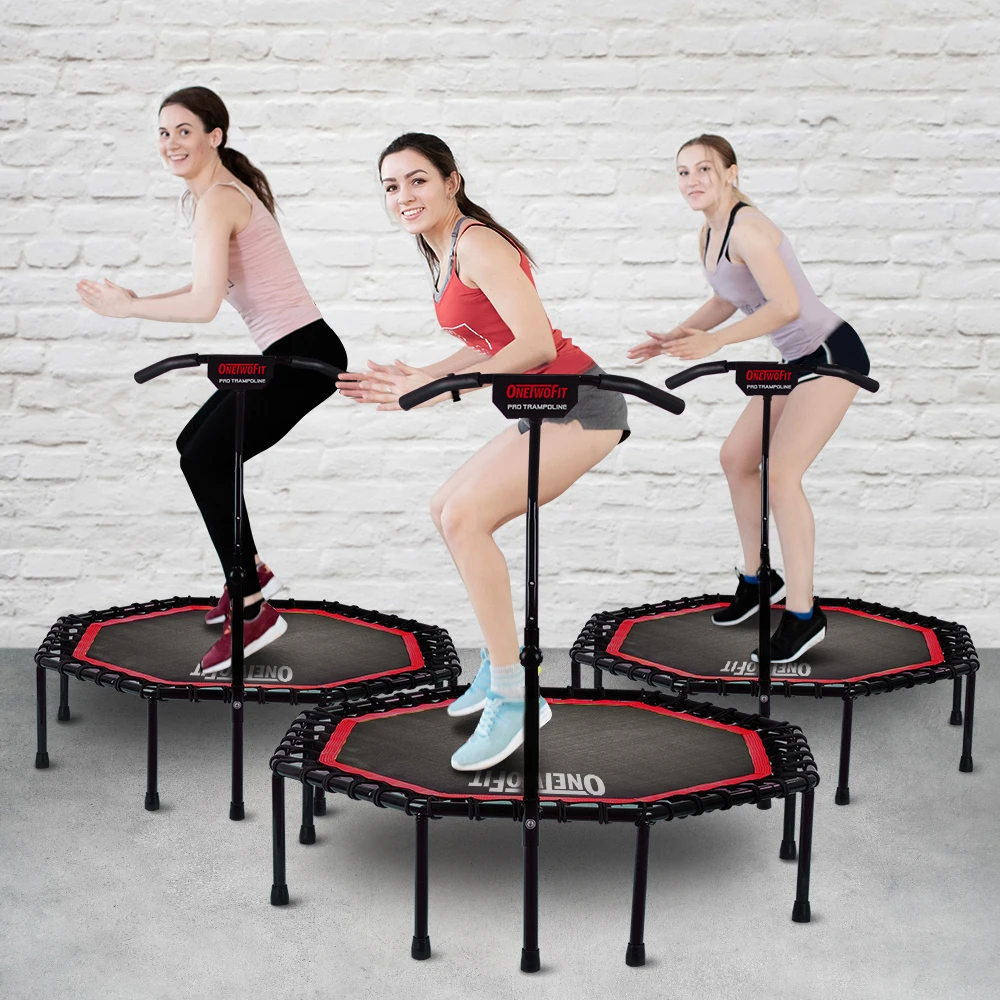 ONETWOFIT Octagonal Trampoline for Kids Adults Elastic Rope Muted Jumping Bed with Adjustable Handrail Fitness Equipment Sport | Спорт и