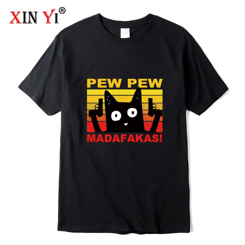 

XIN YI Men's High Quality 100% cotton streetwear Funny cat print T shirt casual loose cool men t-shirt o-neck t-shirt tee tops