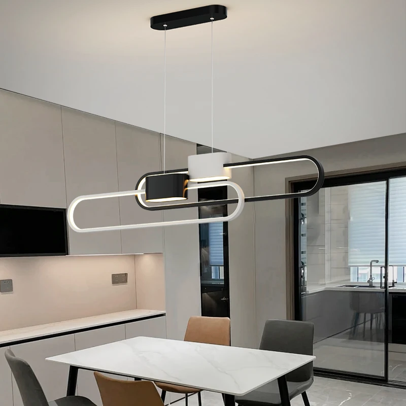 

Nordic Restaurant Pendant Lights Simple Modern Strip Led Chandelier Personality Creative Fashion Bar Table Lamps Deco Maison