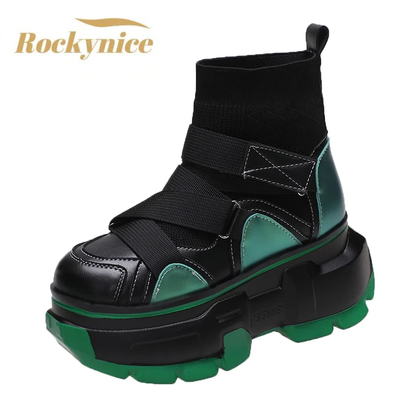 

Women 2022 Spring Chunky Sneakers Hidden Heels Wedge Shoes High Top Autumn Leather Casual Dad Shoes Woman Platform Sock Sneakers