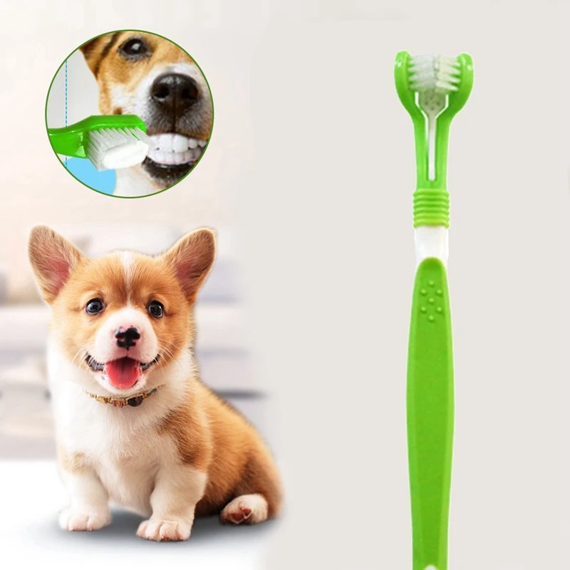 

Dog Toothbrush Puppy Teeth Brush Three Head Tartar Oral Care Tool