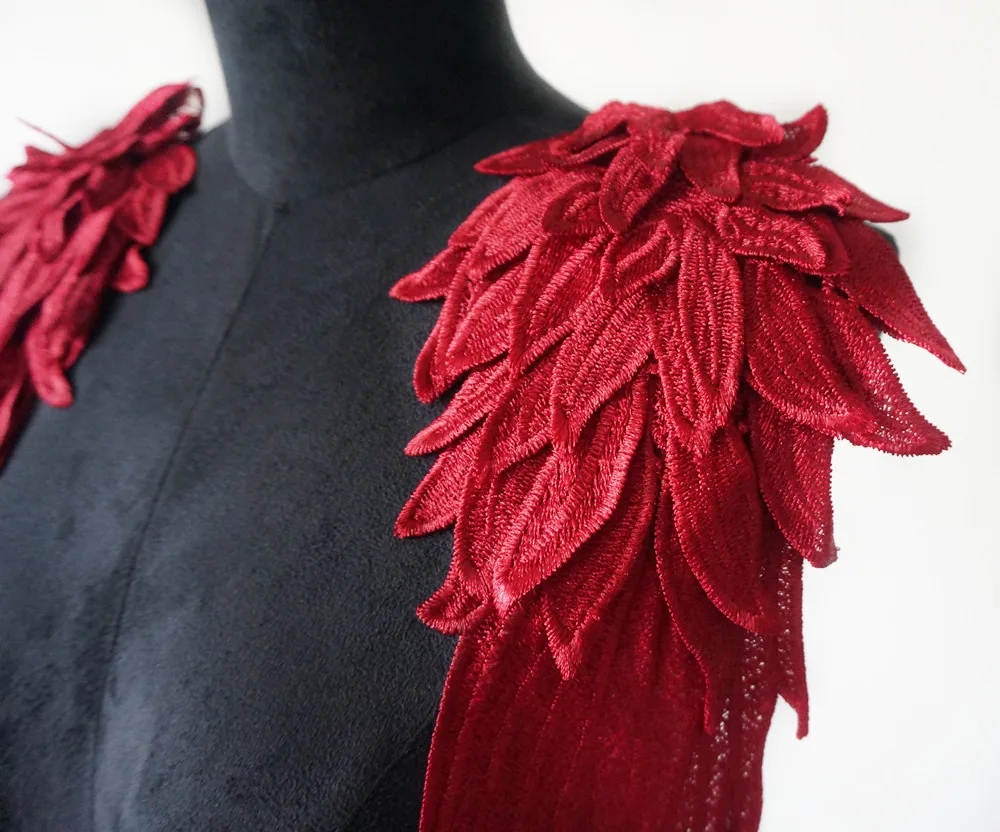 2 шт. винно-красная вышивка ангел аппликация в виде крыла Шитье Цветок Воротник