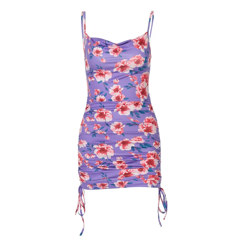 

Hawthaw Women Fashion Summer Sleeveless Floral Printed Bodycon Package Hip Mini Dress Sundress 2021 Female Clothing Streetwear