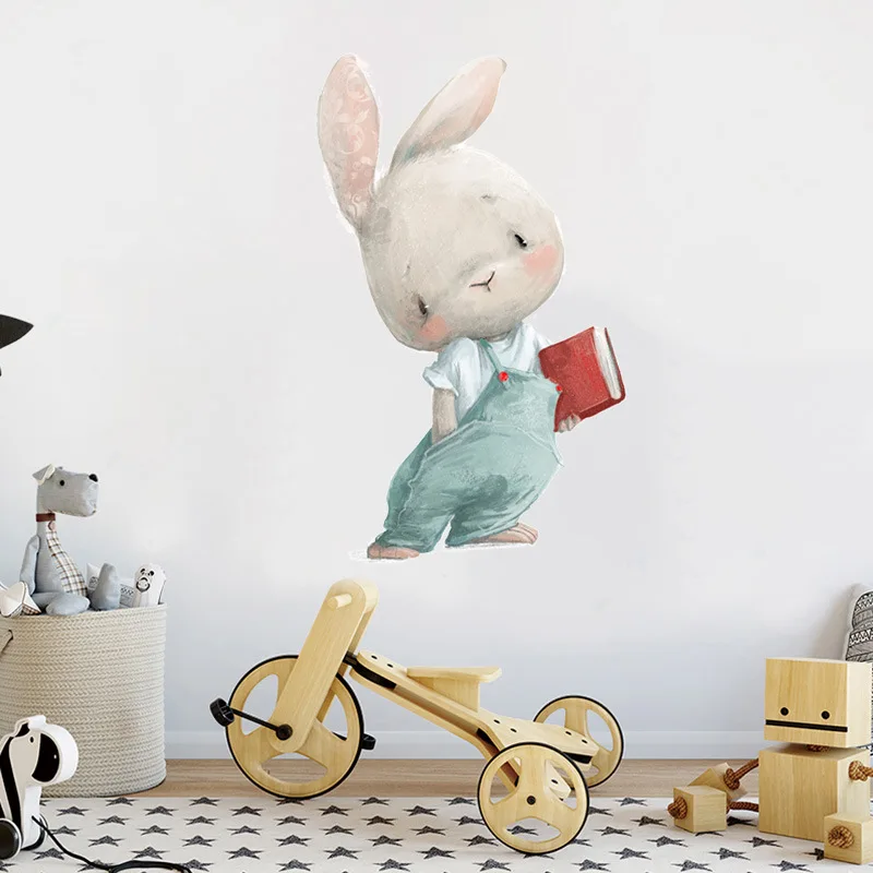 Cute Bunny Wall Stickers for Children Kids Rooms Girls Baby Room Bedroom Decoration Nursery Cartoon Animals Rabbit WallPaper | Дом и сад